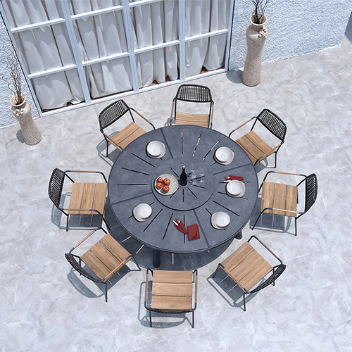 MEIKA Round Table HPL & Stacking Chair Wicker