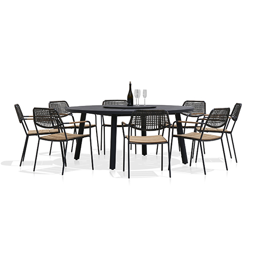 MEIKA Round Table HPL & Stacking Chair Wicker