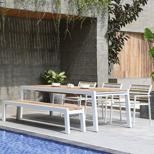 STRIPE Stackable Armchair & BAIA Extension Table Teak