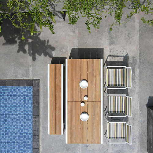 STRIPE Stackable Armchair & BAIA Extension Table Teak