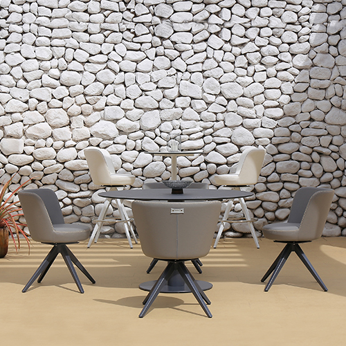 STIZZY Pedestal Dining Table Full HPL & Swivel Dining Chair