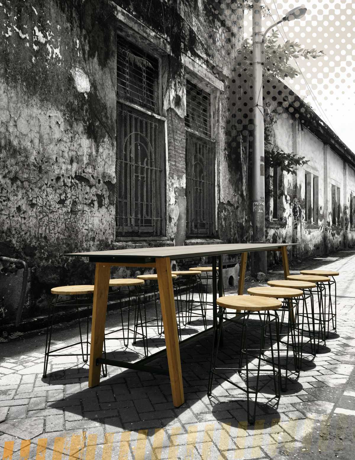 MAMAGREEN_MATCH_round_counter_stool_teak_SATO_communal_table_2_med